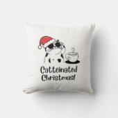 Catteinated Christmas Coffee and Cat Lover Holiday クッション (正面)
