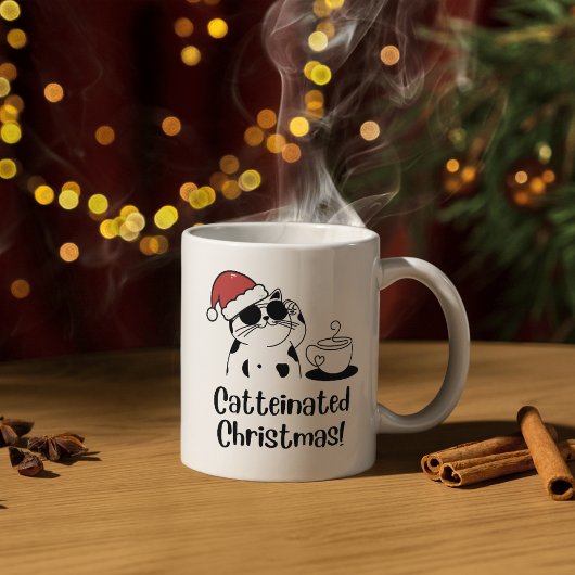 Catteinated Christmas Coffee and Cat Lover Holiday コーヒーマグカップ