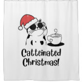 Catteinated Christmas Coffee and Cat Lover Holiday シャワーカーテン (正面)