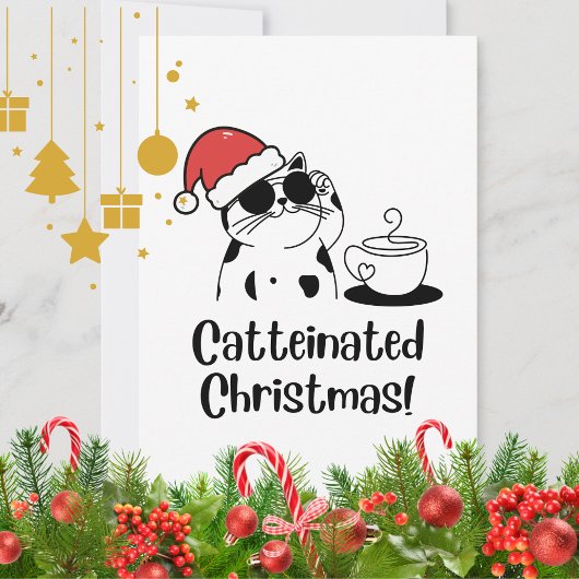 Catteinated Christmas Coffee and Cat Lover Holiday シーズンカード