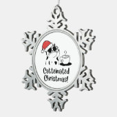 Catteinated Christmas Coffee and Cat Lover Holiday スノーフレークピューターオーナメント (右)