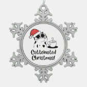 Catteinated Christmas Coffee and Cat Lover Holiday スノーフレークピューターオーナメント (正面)