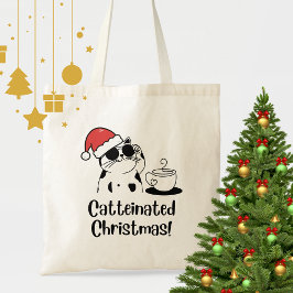 Catteinated Christmas Coffee and Cat Lover Holiday トートバッグ