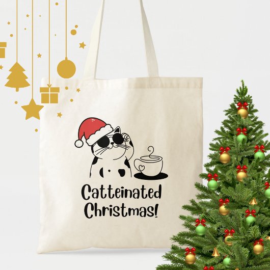 Catteinated Christmas Coffee and Cat Lover Holiday トートバッグ