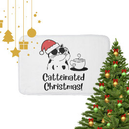 Catteinated Christmas Coffee and Cat Lover Holiday バスマット