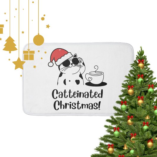 Catteinated Christmas Coffee and Cat Lover Holiday バスマット