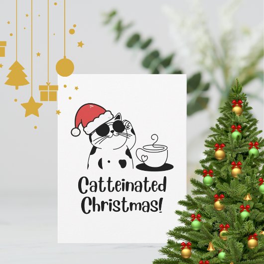 Catteinated Christmas Coffee and Cat Lover Holiday ポストカード