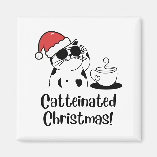 Catteinated Christmas Coffee and Cat Lover Holiday マグネット (正面)