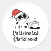 Catteinated Christmas Coffee and Cat Lover Holiday ラウンドシール (正面)