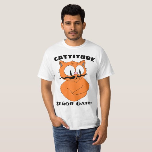 CATTITUDEアニメの口ひげ猫 Tシャツ (正面フル)