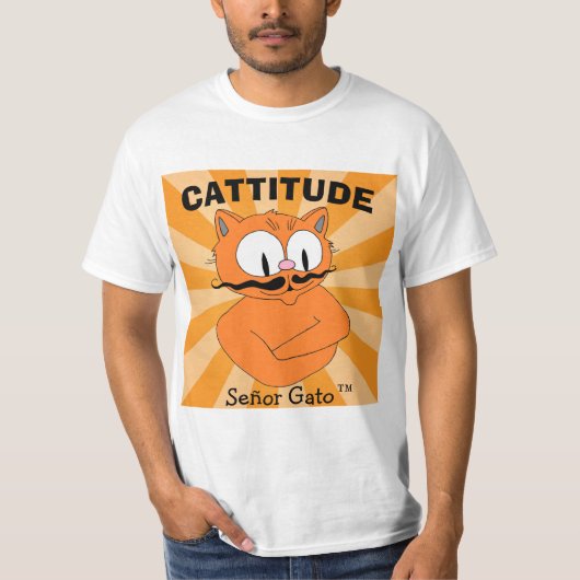 CATTITUDEセニョールGato™漫画の口ひげ猫 Tシャツ (正面)