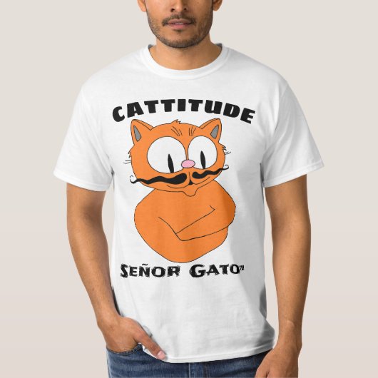 CATTITUDE カートゥーン 口髭 ネコ Tシャツ (正面)