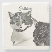Cattitude Black & White Cat  ストーンコースター (正面)