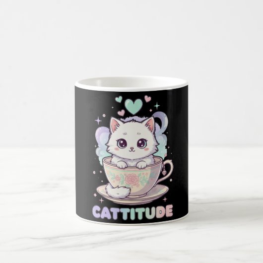Cattitude Cute Kawaii Pastel White Kitten  コーヒーマグカップ (中央)