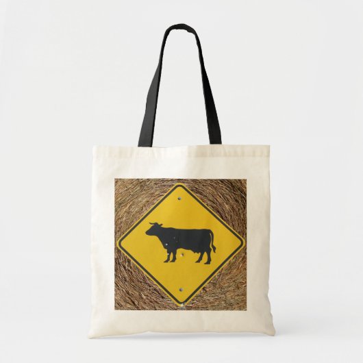 Cattke Crossing Sign on Baled Hay Background トートバッグ (正面)