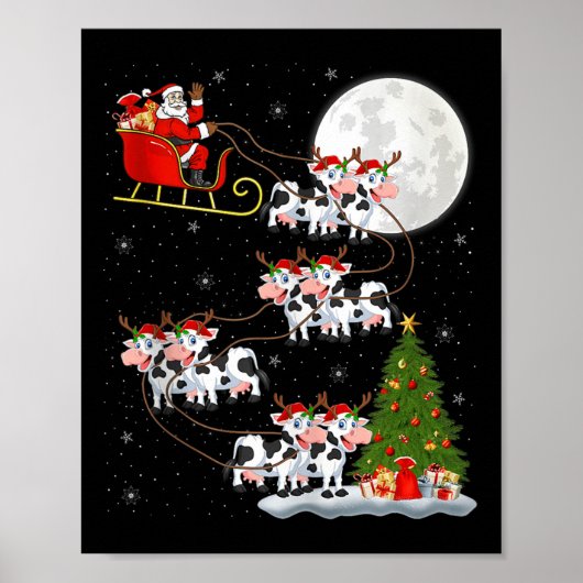 Cattle Cow Santa Sleigh Flying Funny Magical Chris ポスター (正面)