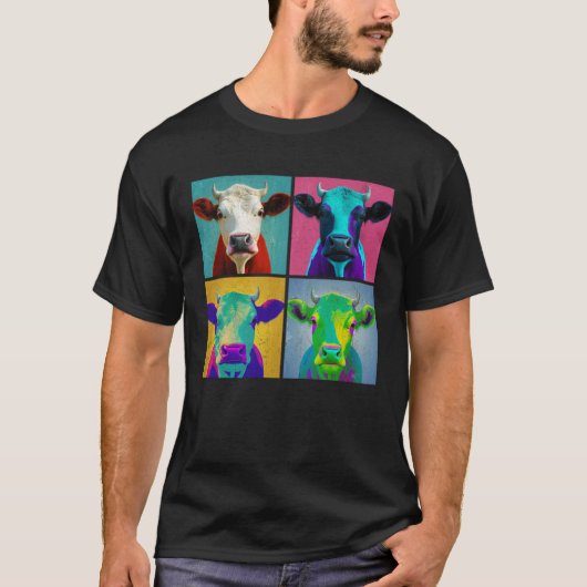 Cattle Pop Illustration Colorful Animal Women Men  Tシャツ (正面)