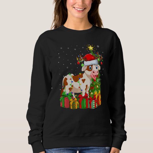 Cattle  Xmas Holiday Santa Cattle Christmas Tree スウェットシャツ (正面)