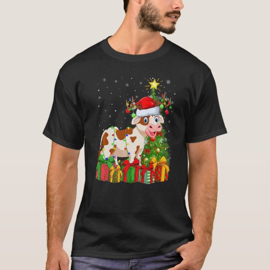 Cattle  Xmas Holiday Santa Cattle Christmas Tree Tシャツ (正面)