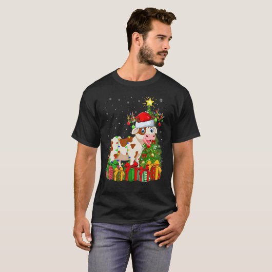 Cattle Xmas Holiday Santa Cattle Christmas Tree Tシャツ (正面フル)