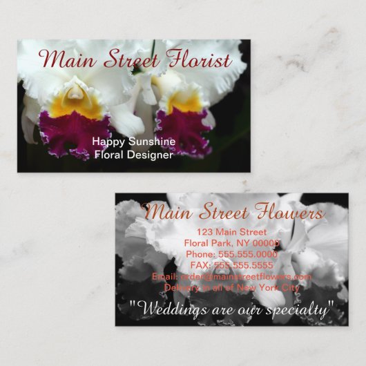 Cattleyaの蘭の白くおよび赤い花 名刺 (正面/裏面)