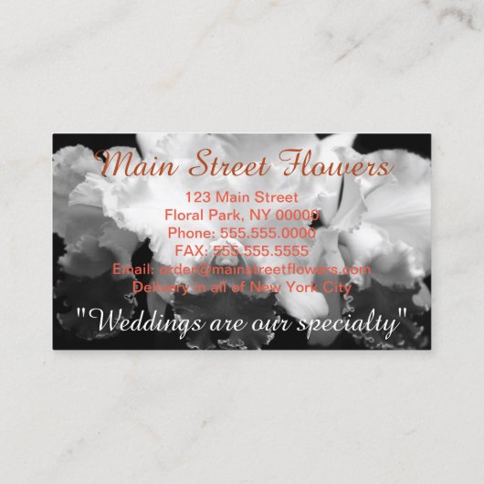 Cattleyaの蘭の白くおよび赤い花 名刺 (裏面)