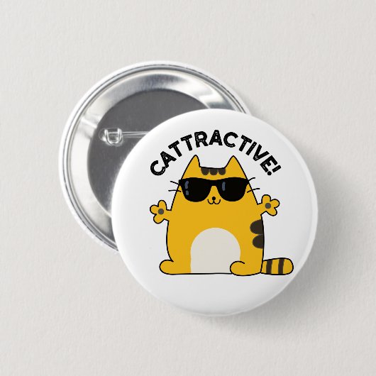 Cattractive Funny Attractive Cat Pun 缶バッジ (正面&裏面)