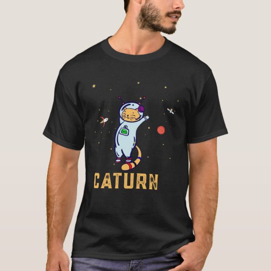 Caturn Astronomy Moon Cosmos Galaxy Universe Space Tシャツ (正面)