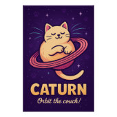 Caturn Space Cat Pun Poster Print ポスター (正面)