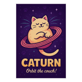 Caturn Space Cat Pun Poster Print ポスター