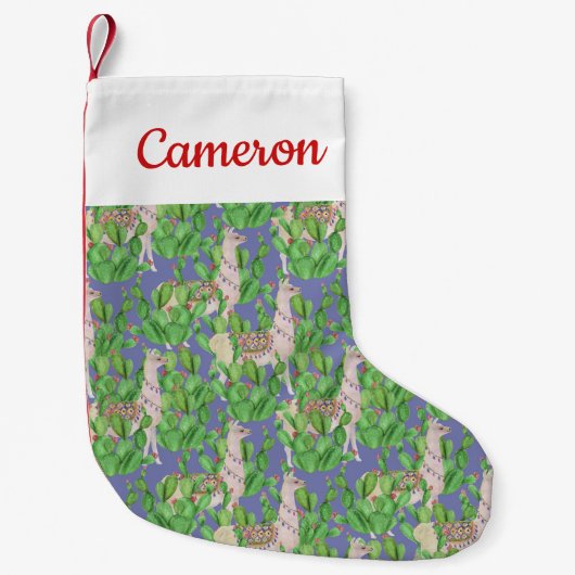 Catusあなたの一流の|の水彩画のラマ及びパターンを加えて下さい スモールクリスマスストッキング (正面)