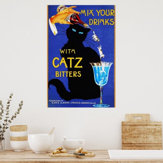 Catz Bittersと飲み物を混ぜるヴィンテージフードAl ポスター (キッチン)