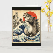 Catzilla 和風アート 猫好き グラフィックプリント メンズ  カード (黄色い花)