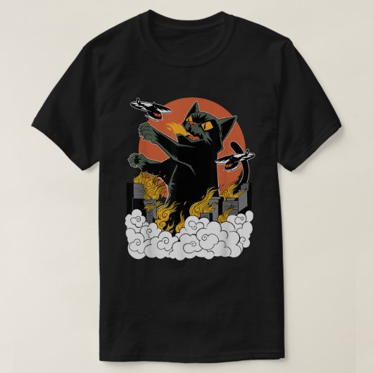 Catzilla 日本の火猫怪獣アート tシャツ (デザイン正面)