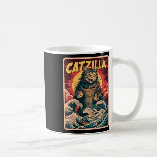 Catzilla 日本の Art Catおもしろいヴィンテージ コーヒーマグカップ (右)