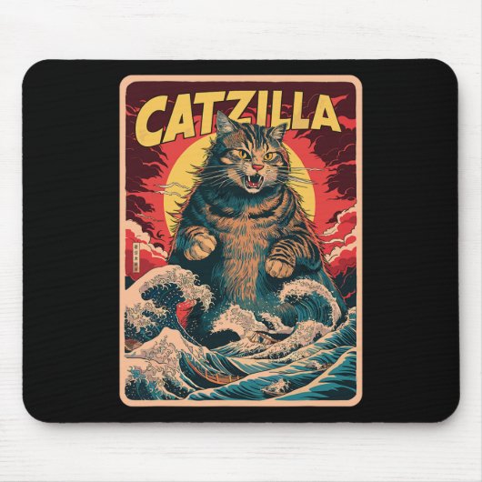 Catzilla 日本の Art Catおもしろいヴィンテージ マウスパッド (正面)