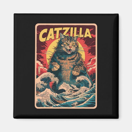 Catzilla 日本の Art Catおもしろいヴィンテージ マグネット (正面)