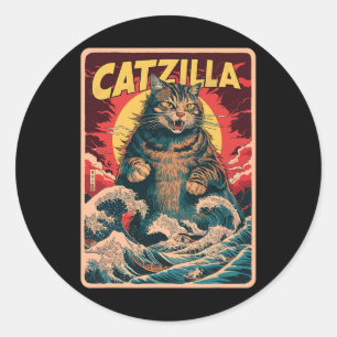 Catzilla 日本の Art Catおもしろいヴィンテージ ラウンドシール