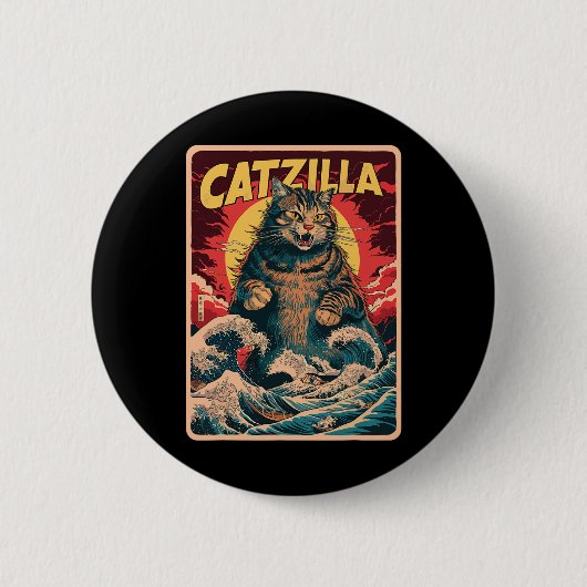 Catzilla 日本の Art Catおもしろいヴィンテージ 缶バッジ (正面)