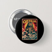 Catzilla 日本の Art Catおもしろいヴィンテージ 缶バッジ (正面&裏面)