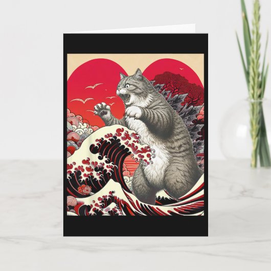 Catzilla 猫のバレンタイン 日本のアート ユニークな猫のギフト カード (正面)