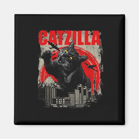 Catzilla - 面白い猫好き子猫キティー短袖 マグネット (正面)