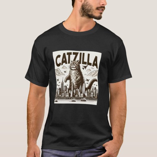Catzilla 面白い 猫好き アーバンシティ アタック 子猫 tシャツ (正面)
