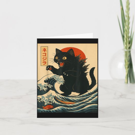 Catzilla Cat Japanese Art Funny Cat For Men Women  カード (正面)