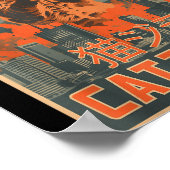 Catzilla Cat Japanese Art Funny Cat For Men Women  ポスター (角)