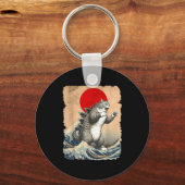 Catzilla Cat Japanese Art Funny Cat Meme For Men W キーホルダー (正面)