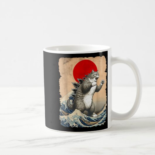 Catzilla Cat Japanese Art Funny Cat Meme For Men W コーヒーマグカップ (右)