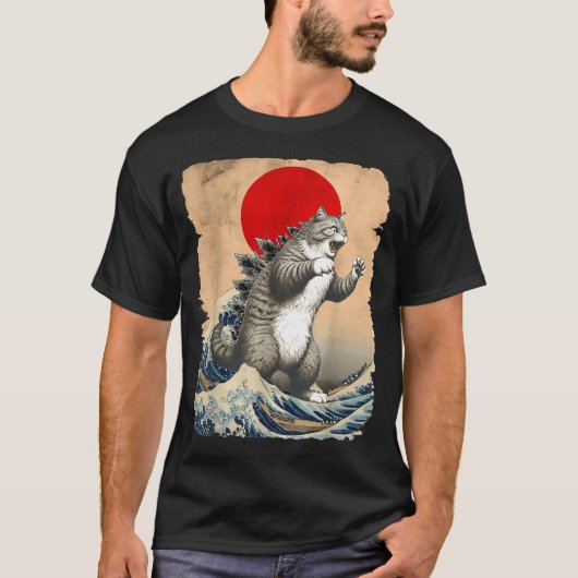 Catzilla Cat Japanese Art Funny Cat Meme For Men W Tシャツ (正面)