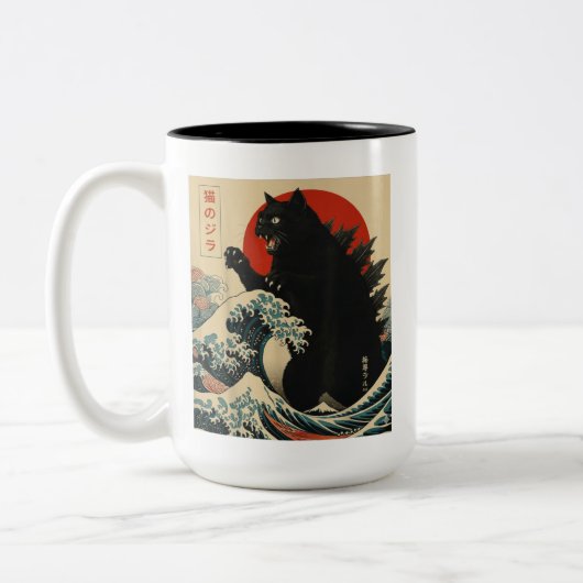 Catzilla Cat Japanese Art Funny Gifts for Men Wome ツートーンマグカップ (左)