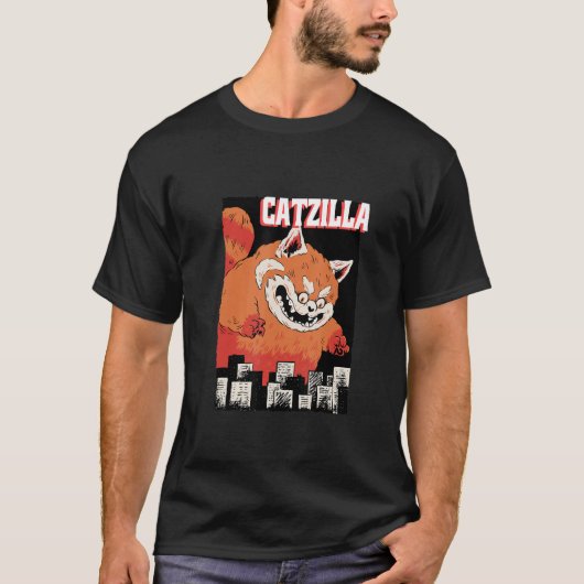 Catzilla Cat Kitten Japan Humour Present T-Shirt Tシャツ (正面)